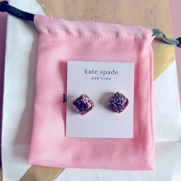 NWT - Kate Spade New York - Multi glitter Crystal Square Stud Earrings - Picture 3 of 3